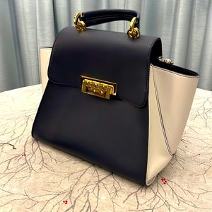 Zac Zac Posen, Crossbody Bag, size: 14” x 12” x 6”. blue and white, leather